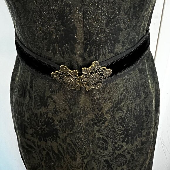 Vintage ELIE TAHARI For Bergdorf Goodman Damask V-Neck Sleeveless Dress With Orn - Picture 4 of 10